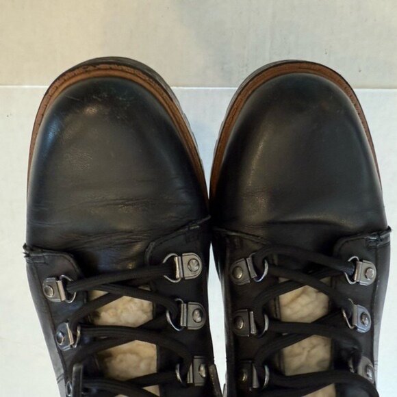 Marc Fisher Isabel Black Leather Faux Fur Lined Lace-Up Hiker Boots Size 9M - Picture 7 of 11